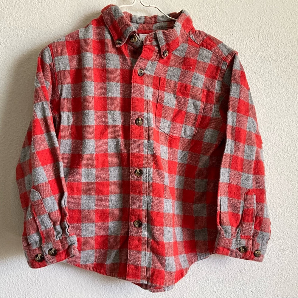 Basic Editions Kids Orange and Gray Plaid Button Down Shirt 3T 4T